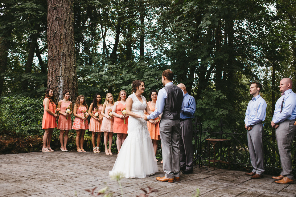 backyard wedding in the oregon forest with lawn games and pie