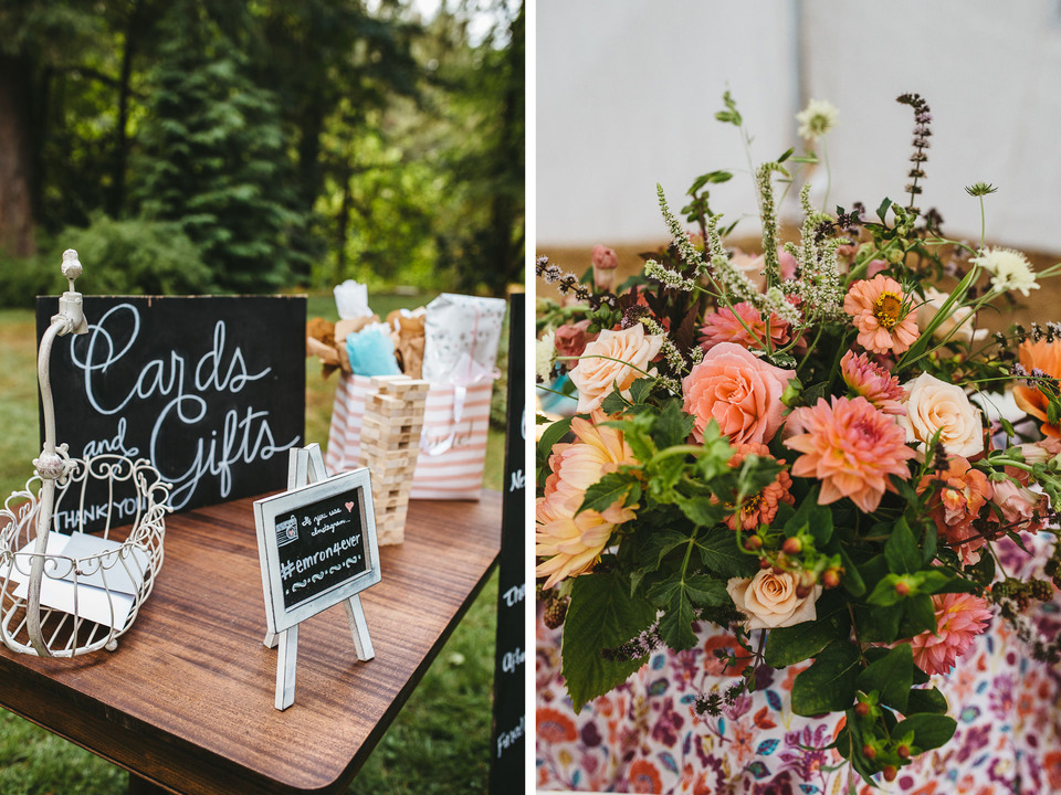 backyard wedding in the oregon forest with lawn games and pie