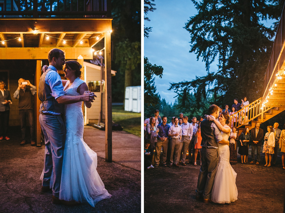 backyard wedding in the oregon forest with lawn games and pie