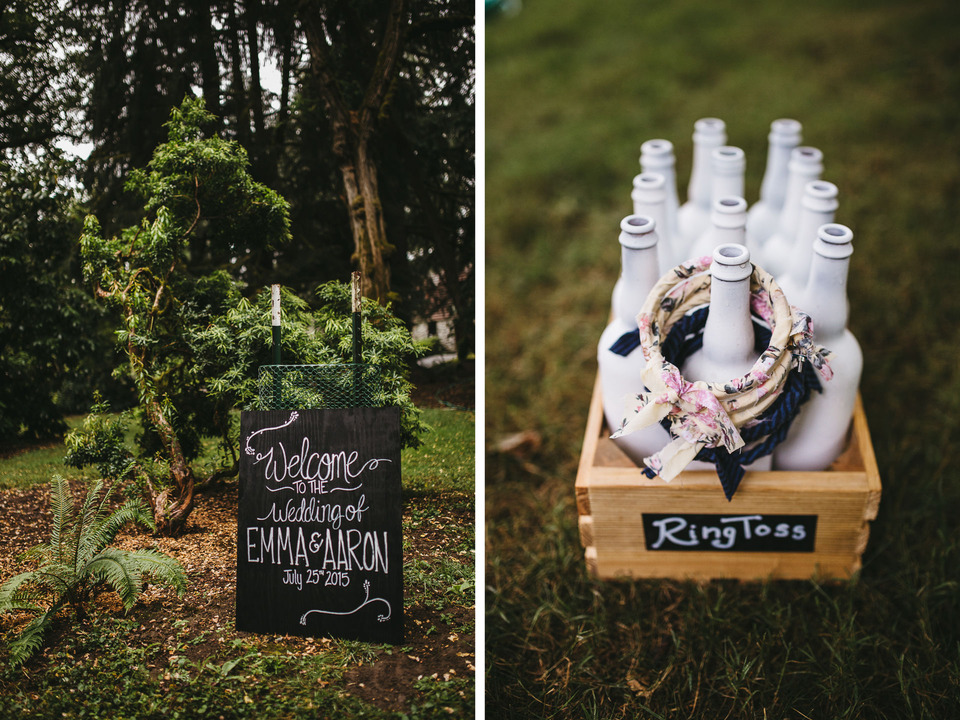 backyard wedding in the oregon forest with lawn games and pie