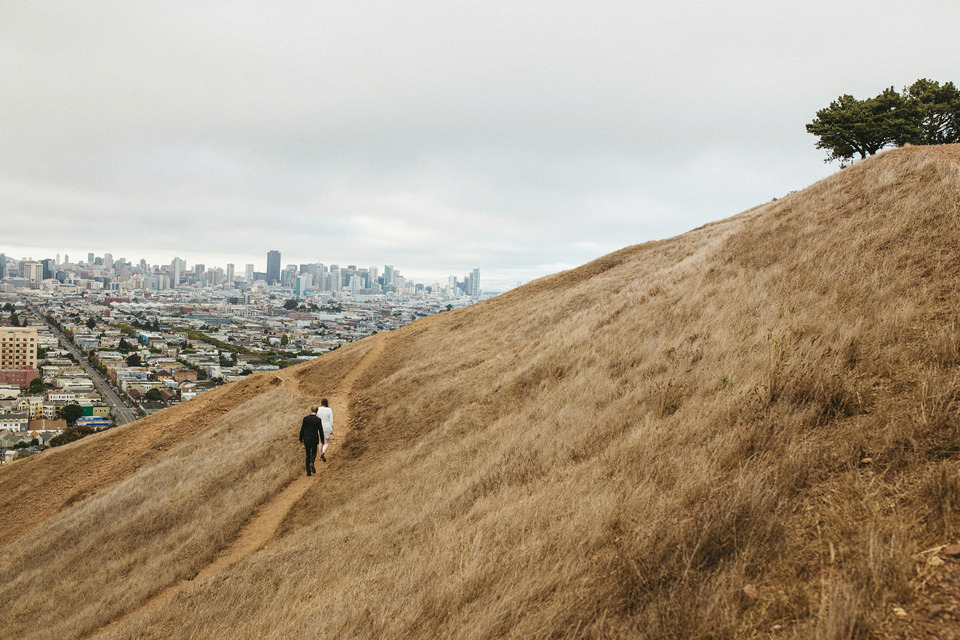 engagement session in the san francisco mission district, making pancakes, hiking bernal heights