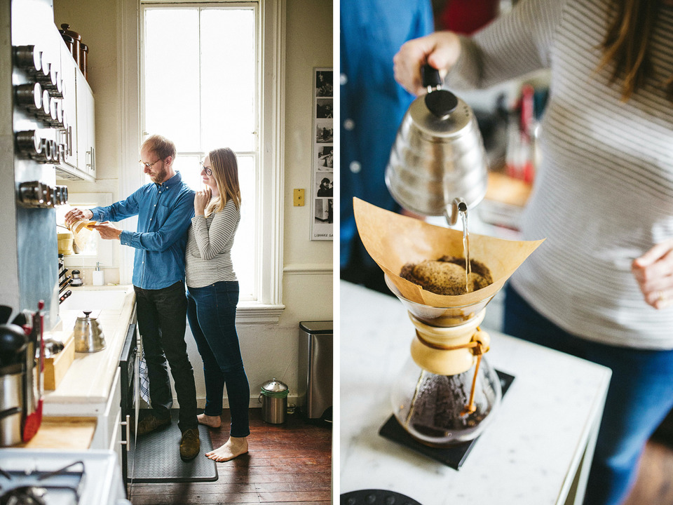 engagement session in the san francisco mission district, making pancakes, hiking bernal heights