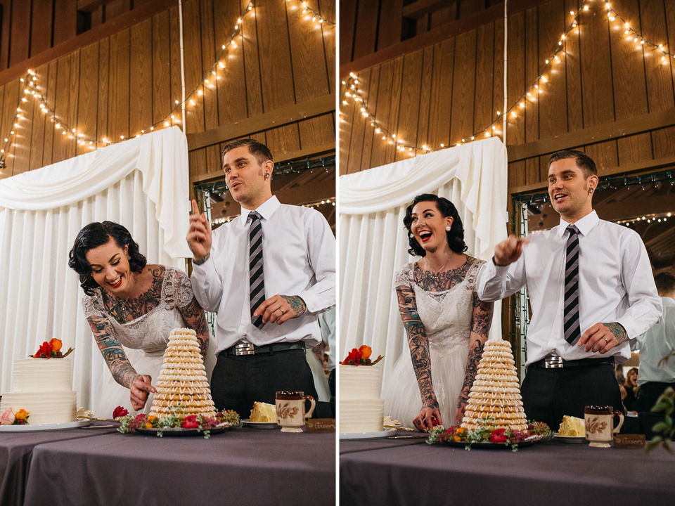 tattooed vintage pinup girl bride and groom portland cathedral park wedding