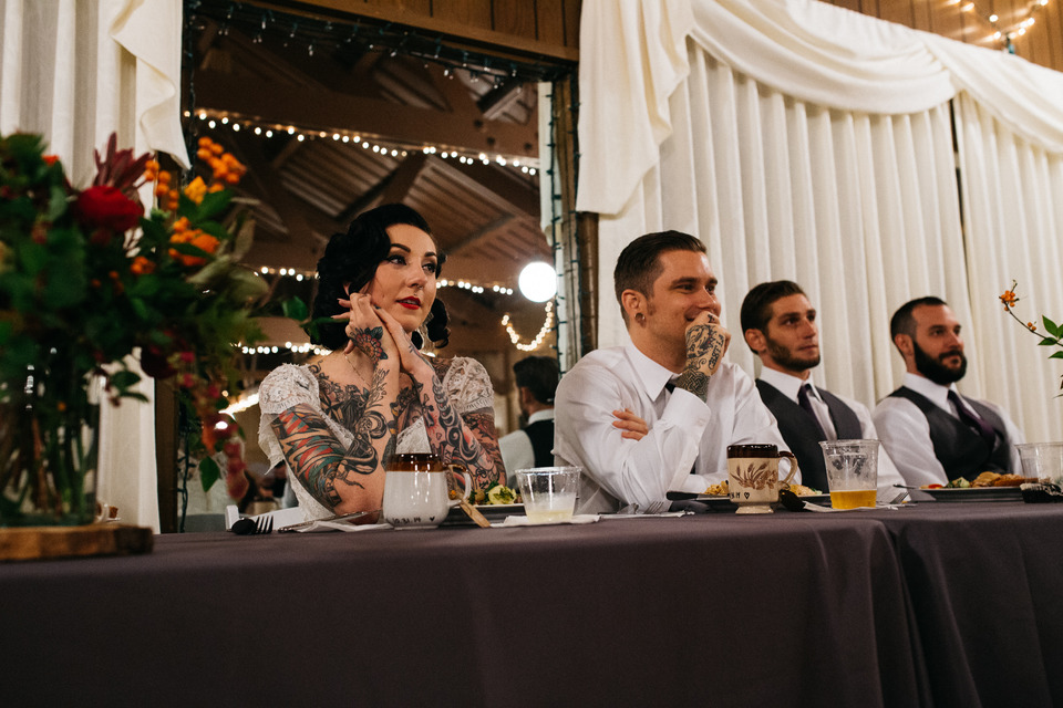 tattooed vintage pinup girl bride and groom portland cathedral park wedding